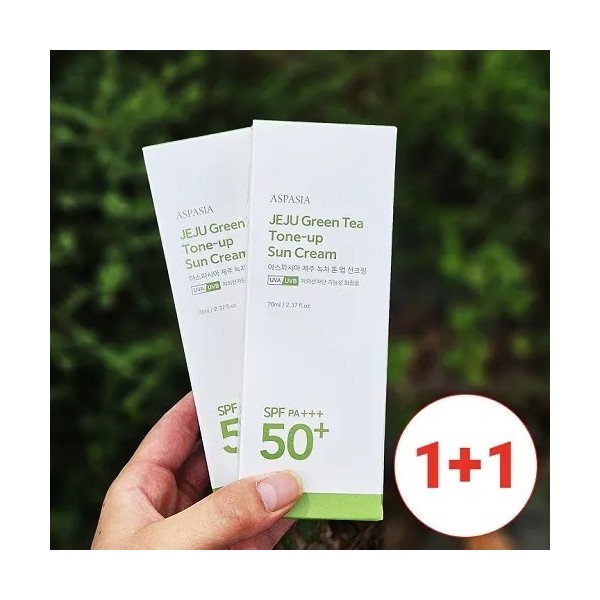 [1+1][아스파시아] 제주 그린티 톤업 선크림 70ml SFP50+ PA+++(업체별도 무료배송)