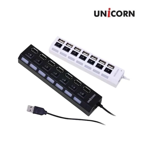 [유니콘] 7포트 USB2.0허브 개별 전원스위치 어댑터 포함 XH-800A (업체별도 무료배송)