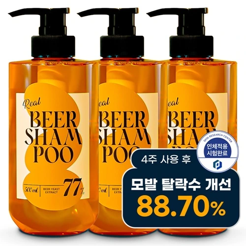[닥터라파알] 77퍼센트 맥주 효모 샴푸 500ml x 3개(탈모증상완화 기능성)(업체별도 무료배송)