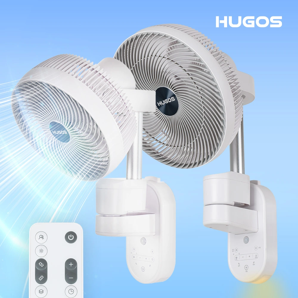 [HUGOS] 모션감지 360도 입체회전 벽걸이 서큘레이터 + 리모컨 조절 (무드라이트/타이머/자동모드)(업체별도 무료배송) [기획특가]