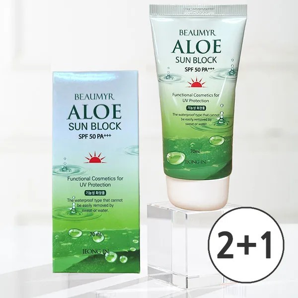 [뷰미르] 알로에 선블럭 70ml x 2개+1개 추가 증정 SPF 50 pa+++ (업체별도 무료배송)