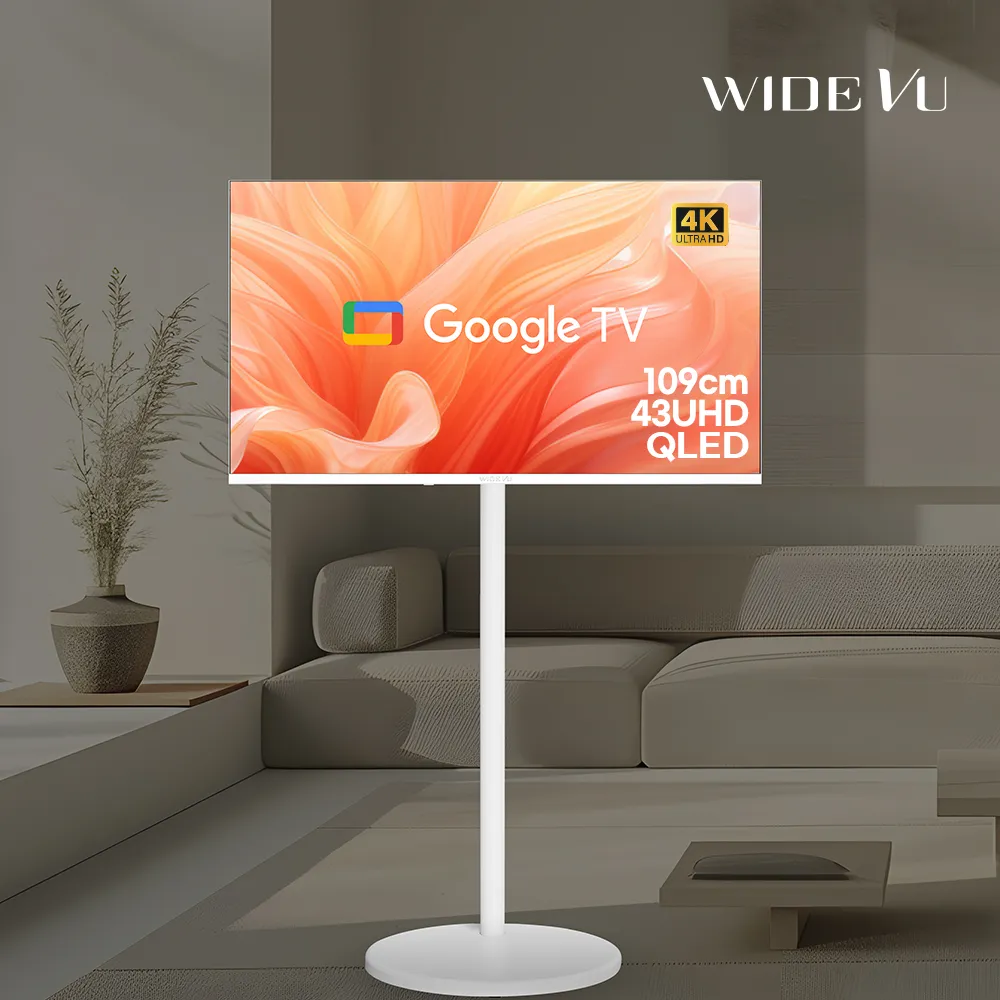 와이드무빙뷰 화이트에디션 구글스마트 QLED 43인치 4K UHD TV+삼탠바이미 이동식 TV 거치대 (업체별도 무료배송)