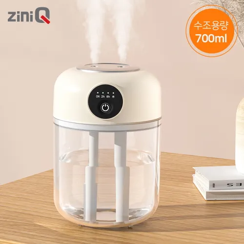 [지니큐] LED 무드등 무선 듀얼가습기 700ml (2단계조절/C타입충전) ZQ-HX70 (업체별도 무료배송)
