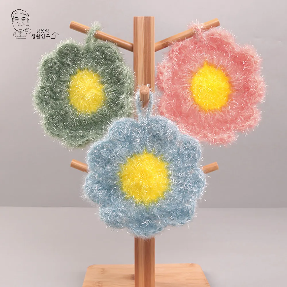 주방 플라워 수세미 아크릴 뜨개수세미 설거지 거품 (업체별도 무료배송)