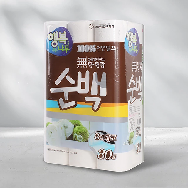 [행복을주는나무] 100프로 천연펄프 3겹 순백 30m x 30롤 (업체별도 무료배송)