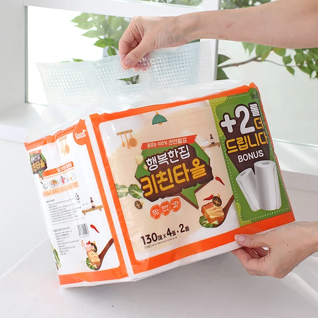 100프로 천연펄프 2겹 행복한집 키친타올 130매 x 6롤 (업체별도 무료배송)