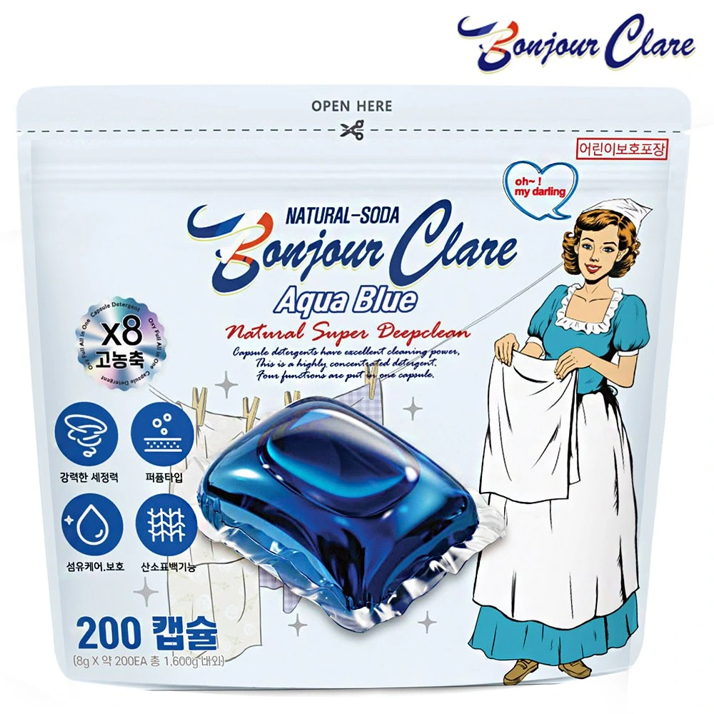 [봉쥬르끌레어] 아쿠아블루 캡슐세제 8g x 200개 실내건조용 (업체별도 무료배송)