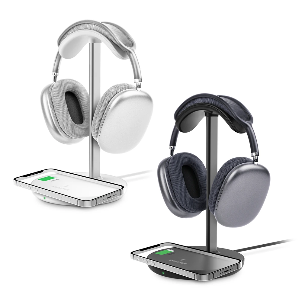 [스마텍] 2in1 헤드폰 무선충전 거치대 ST-HC01 (15W/고속충전/헤드셋) (업체별도 무료배송)