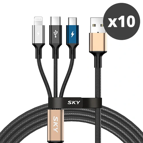 [대량구매관][스카이] 3in1 27W 멀티 고속충전 케이블 x 10개 (USB-C/8핀/5핀) (업체별도 무료배송)