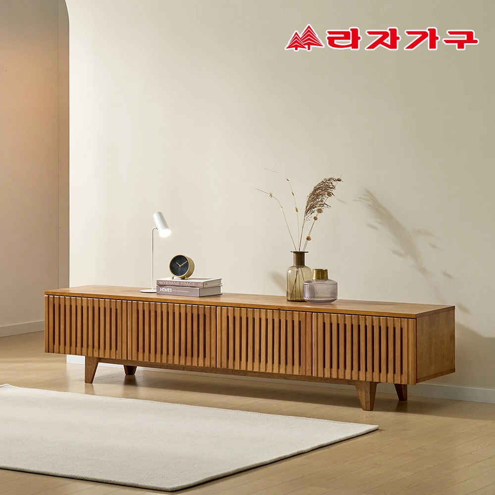 [라자가구] 무드 친환경 E0 버티컬 고무나무 원목 낮은 다용도 수납 티비다이 tv 거실장 2000 (방문설치배송)