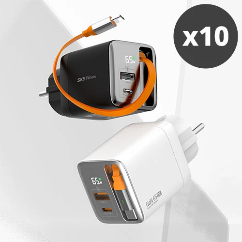 [대량구매관][스카이] 필 접지 GaN 65W PD LED 멀티 초고속 충전기 빌트인 케이블 x 10개 (업체별도 무료배송)