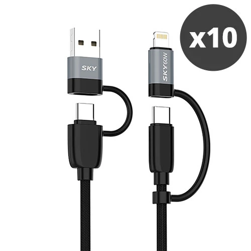 [대량구매관][스카이] 4in1 60W PD 멀티 고속 충전 케이블 2M x 10개 (USB/C타입/CtoC/8핀) (업체별도 무료배송)