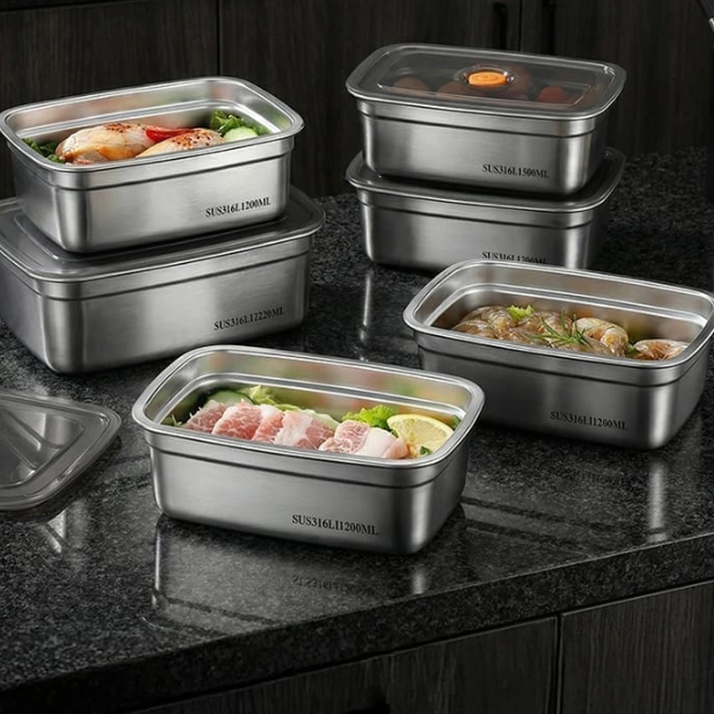 [살림담] 1+1+1+1 스텐 316 밀폐용기 반찬통 600ml / 1200ml / 1500ml / 2200ml (업체별도 무료배송)